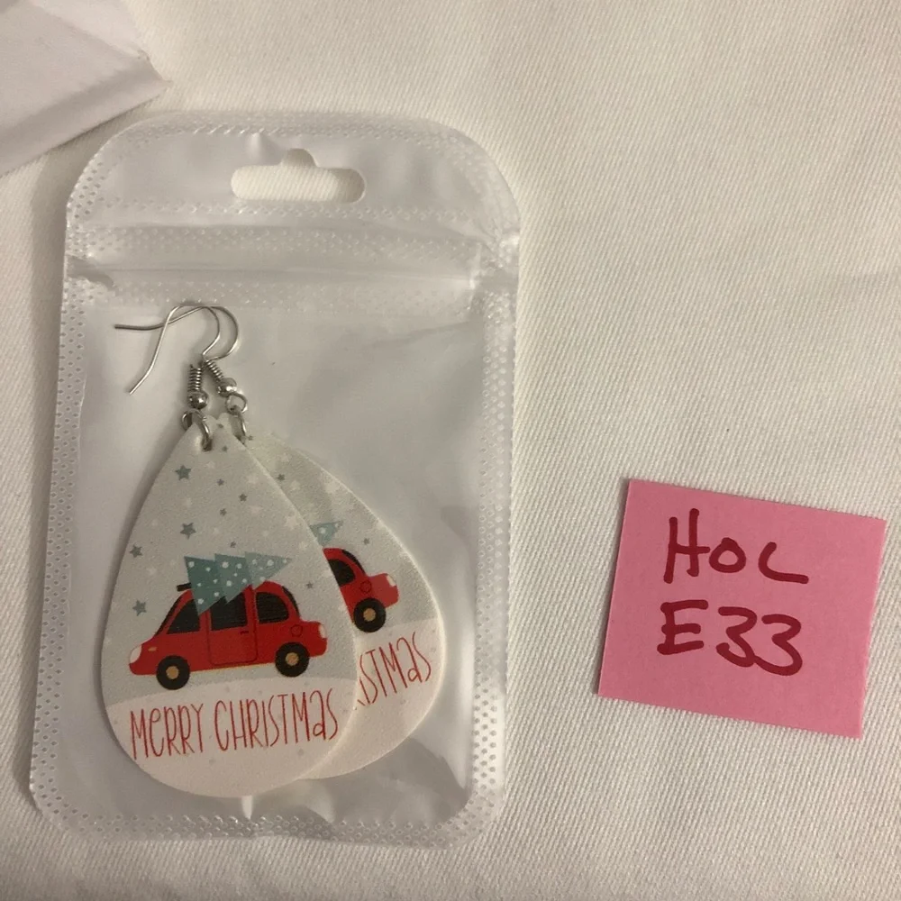 Merry Christmas Car with Tree Teardrop Earrings - Picture 4 of 5